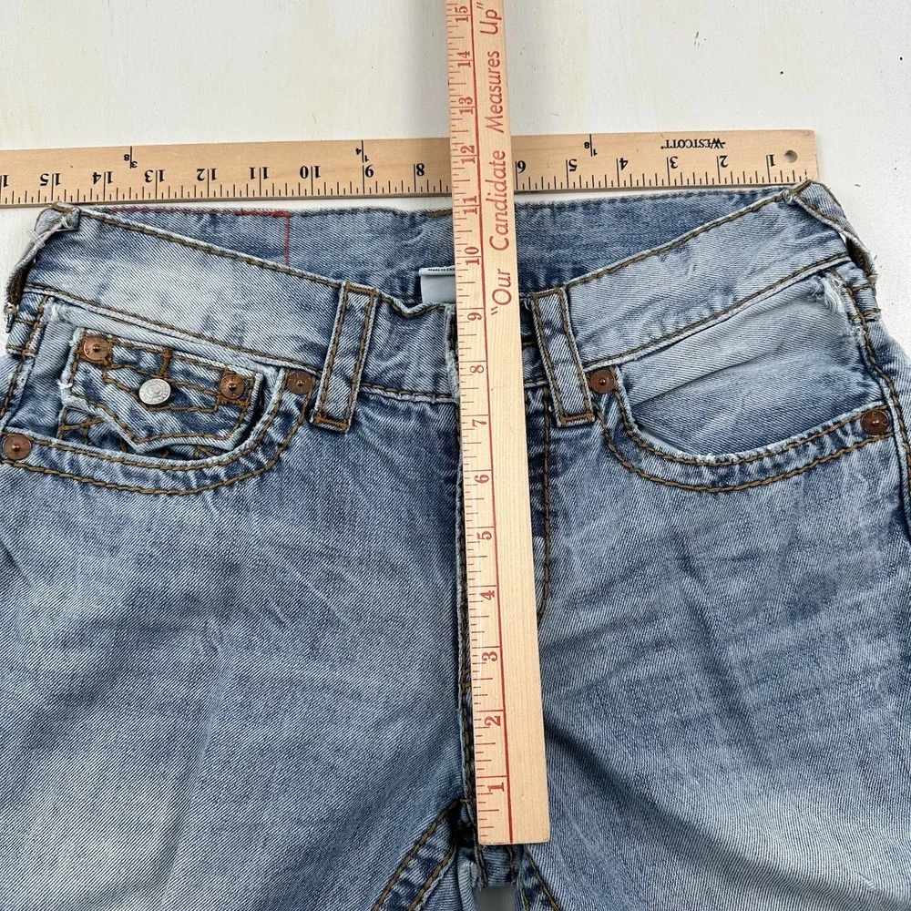 True Religion Slim Fit Jeans Men 29x34 Blue Distressed Flap Pockets‎ Light Wash